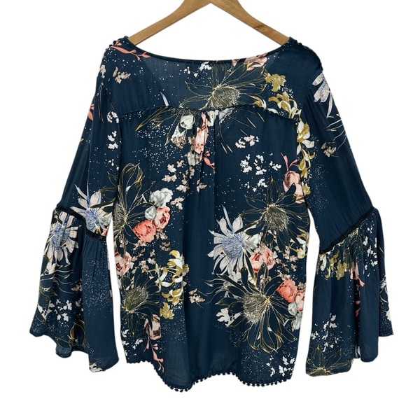 Jaase Floral Bell Sleeve Boho Blouse Tunic Festival Romantic Vibe Poet Top Small - Picture 2 of 14